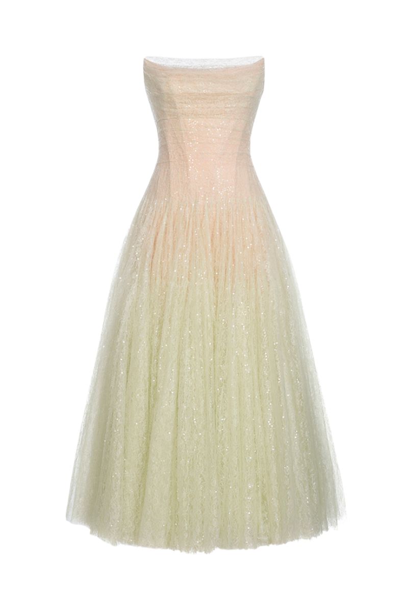 MINT DRAPED LACE MIDI DRESS