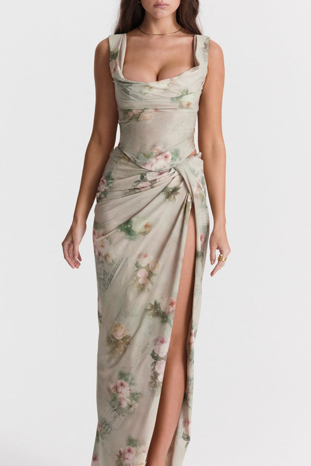 FLORAL TWO PIECE SET MAXI DRESS