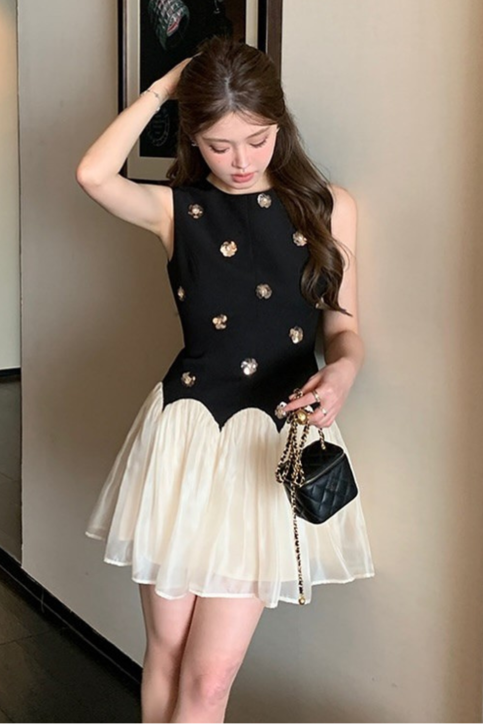 Stereoscopic Flower sleeveless mesh mini dress