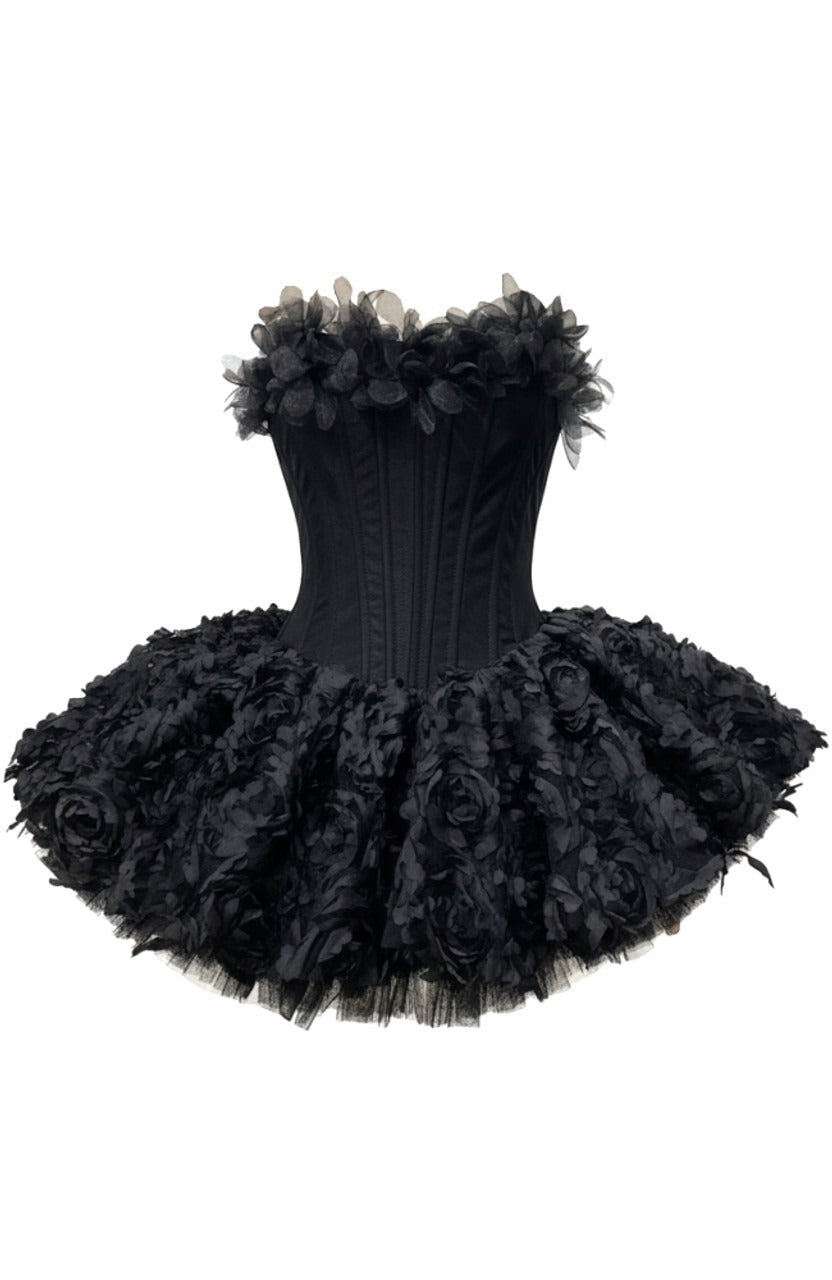 Strapless Petal Floral Corset A Line Dress