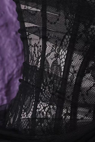 Lace Corset One Shoulder Midi Dress - Black