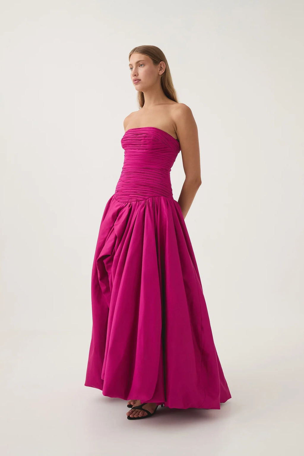nancy Bubble Hem Maxi Dress in rose red