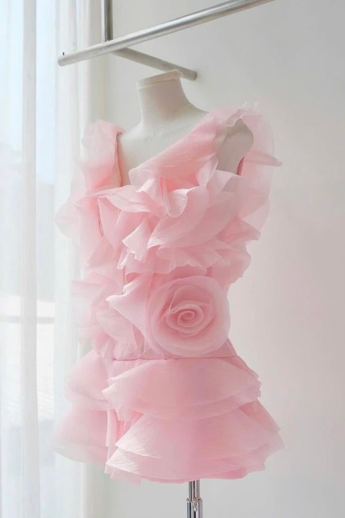 Theia Ruffle Layers Strapless Mini Dress In Pink