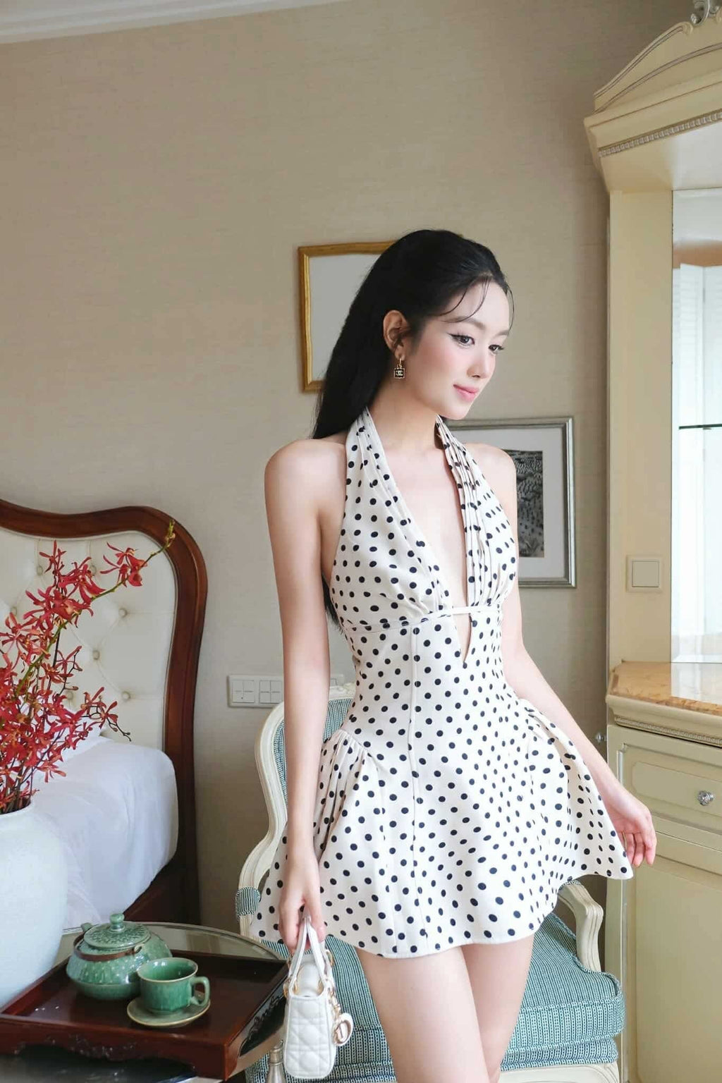 Tiffany Plunge Dot Mini Dress