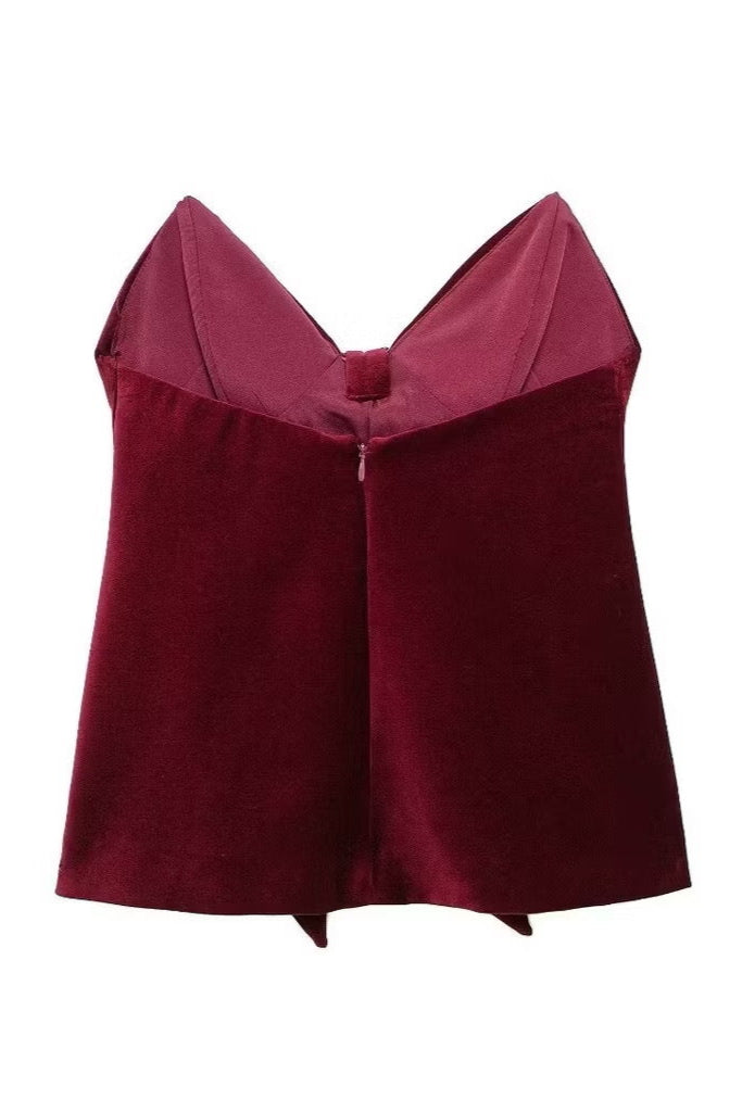 Milan Velvet Top In Wine Red