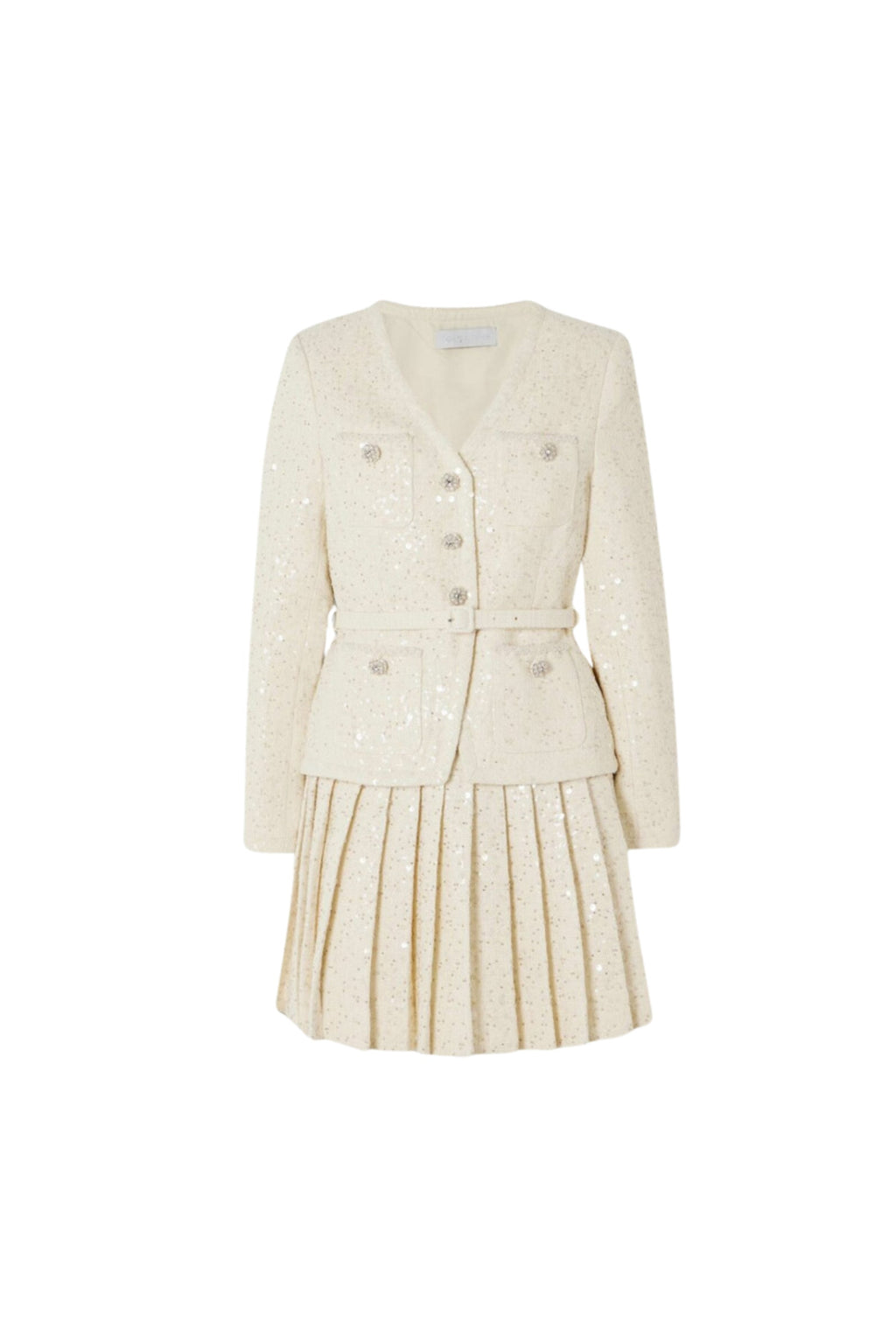 CREAM SEQUIN BOUCLE TAILORED MINI DRESS