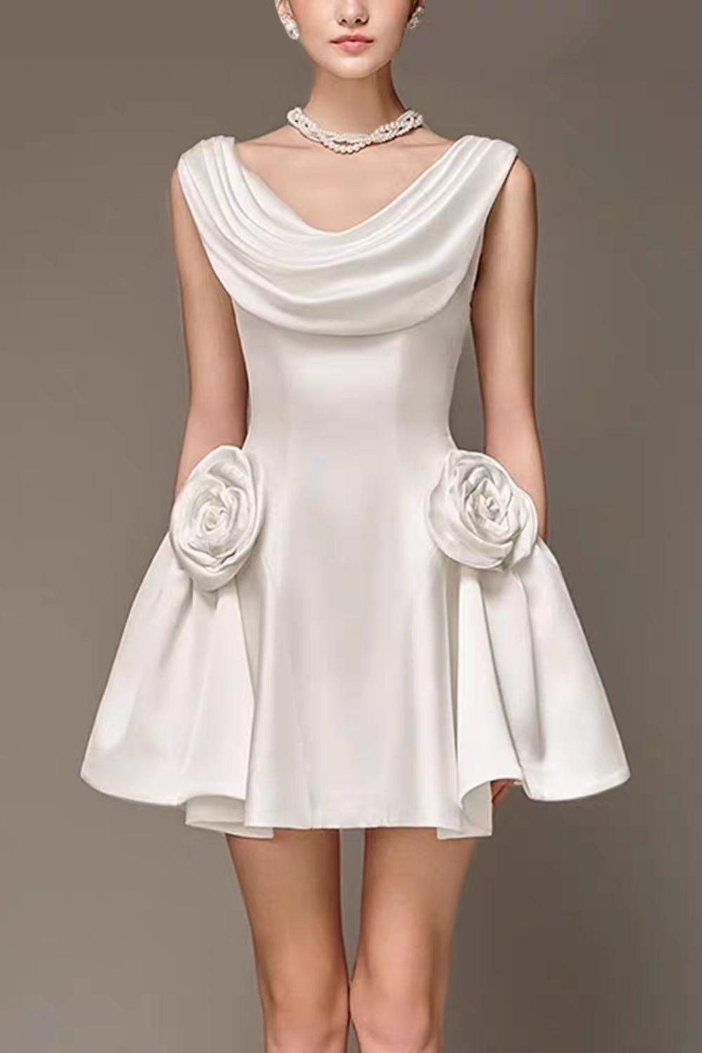 3d flower Pleated Sleeveless Mini Dress