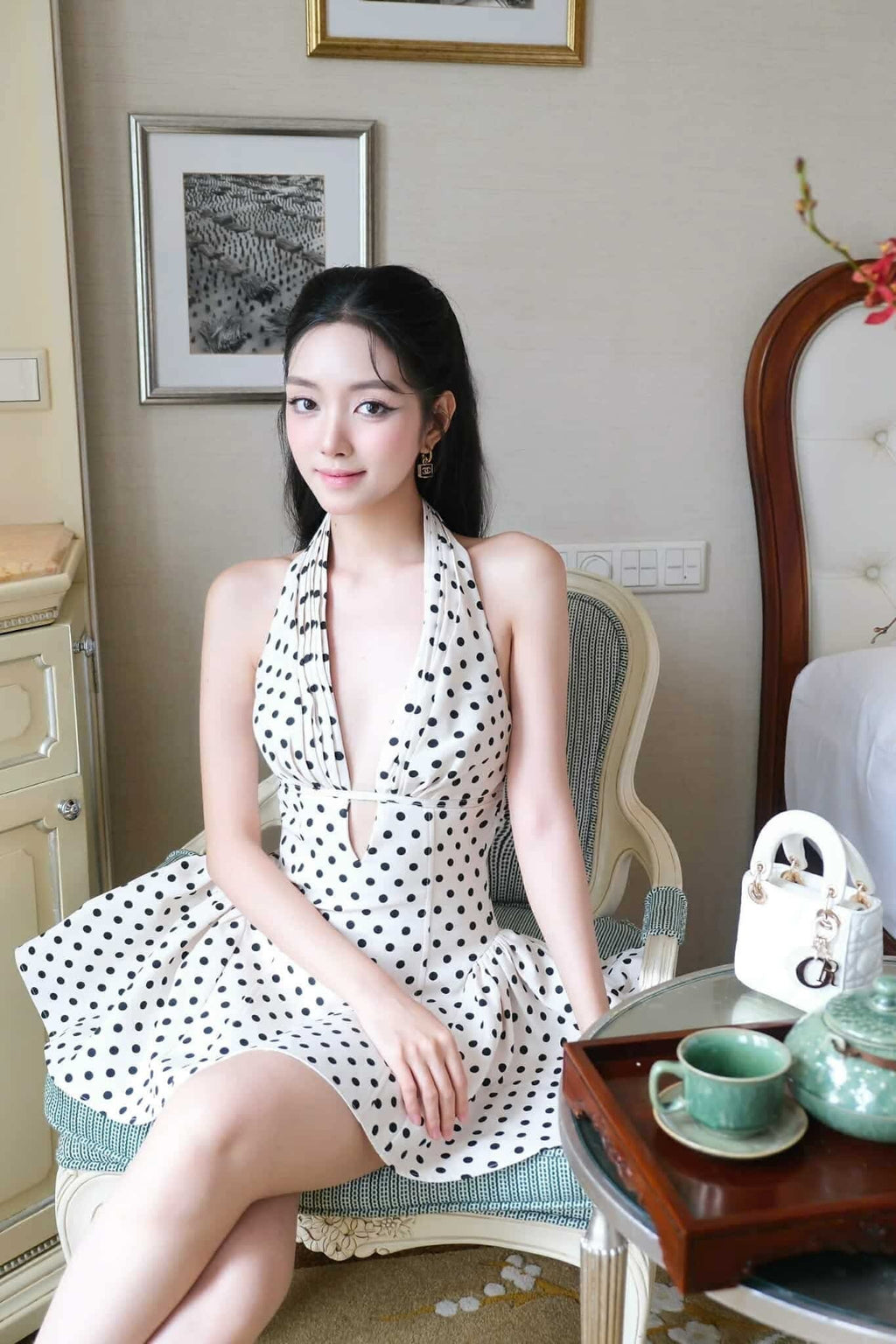 Tiffany Plunge Dot Mini Dress