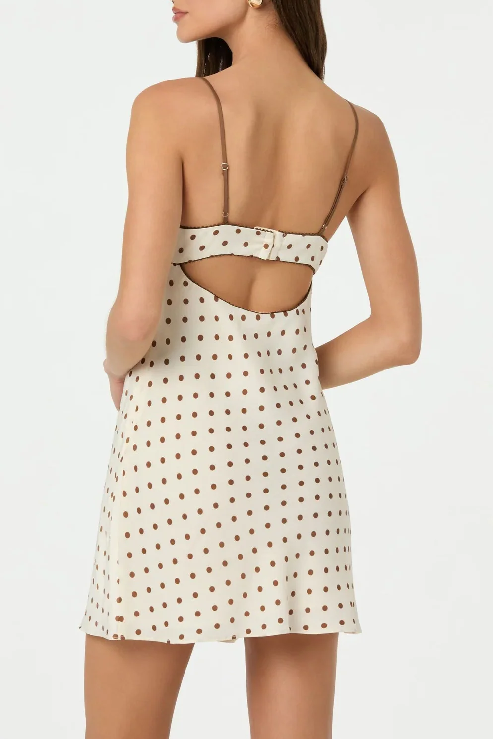 Satin Polka Dot Mini Dress in beige