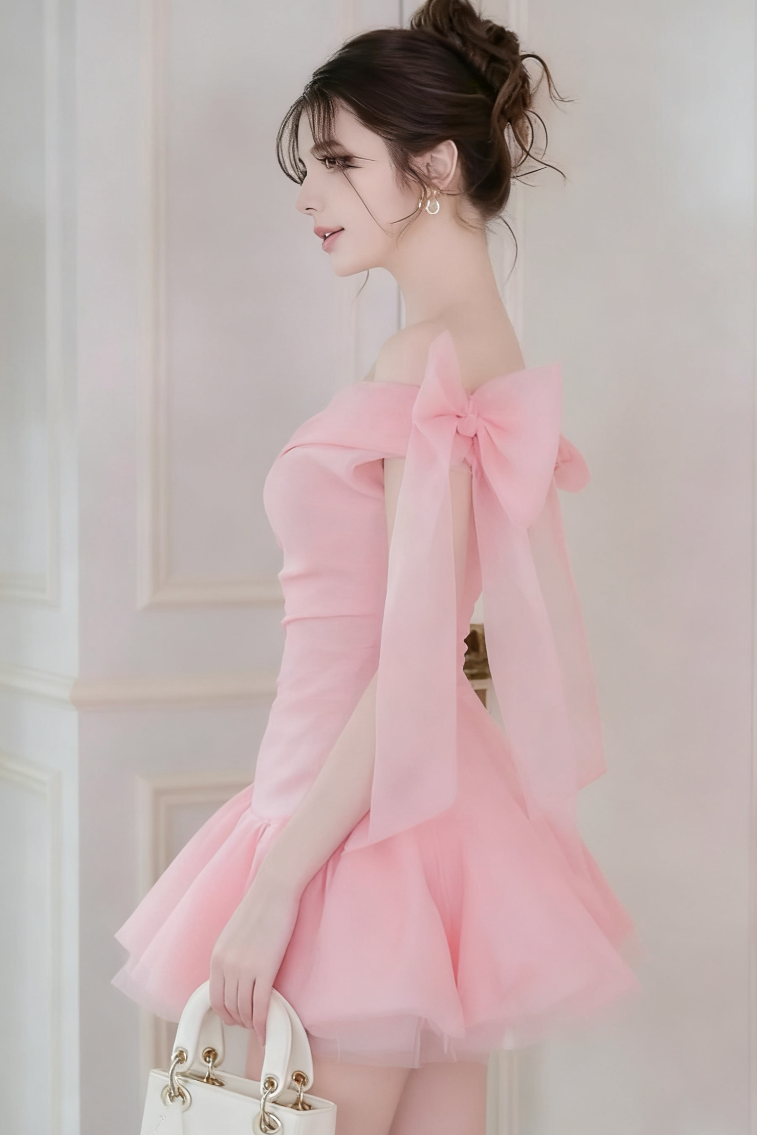 ellen off-shoulder Mesh Tulle Tutu mini dress in pink