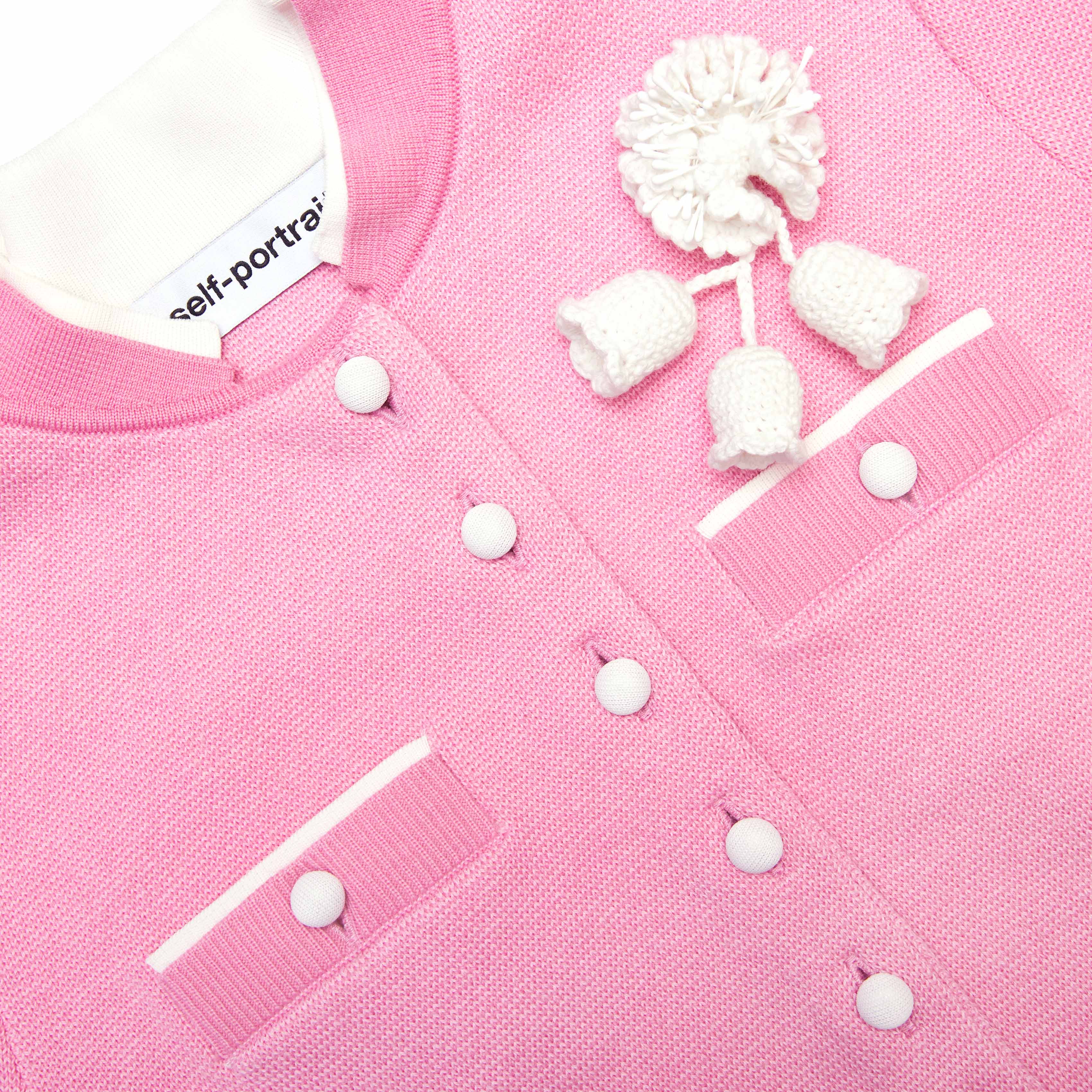 yvette Pink Crochet Flower Knit Midi Dress