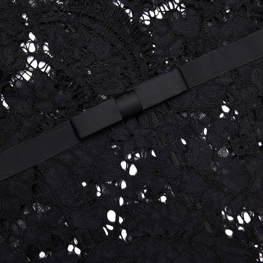 ashley Floral Lace hollow Midi Dress in black