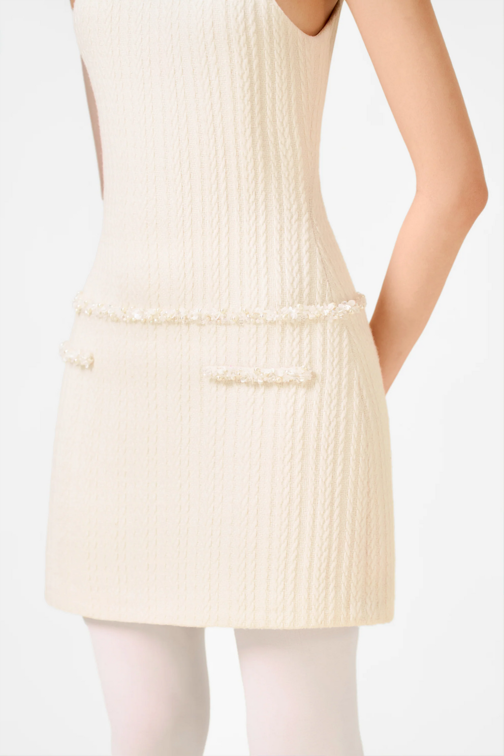 Abene Sleeveless Beaded Embellished  Knit Mini Dress