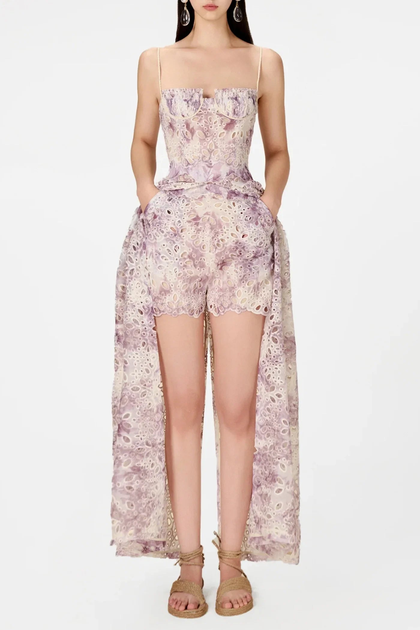 Abetzi Floral Embroidered Shorts & Maxi Dress Set - Purple