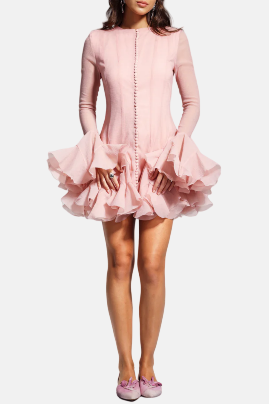 Alberta Semi-sheer Ruffle Mini Dress - Pink