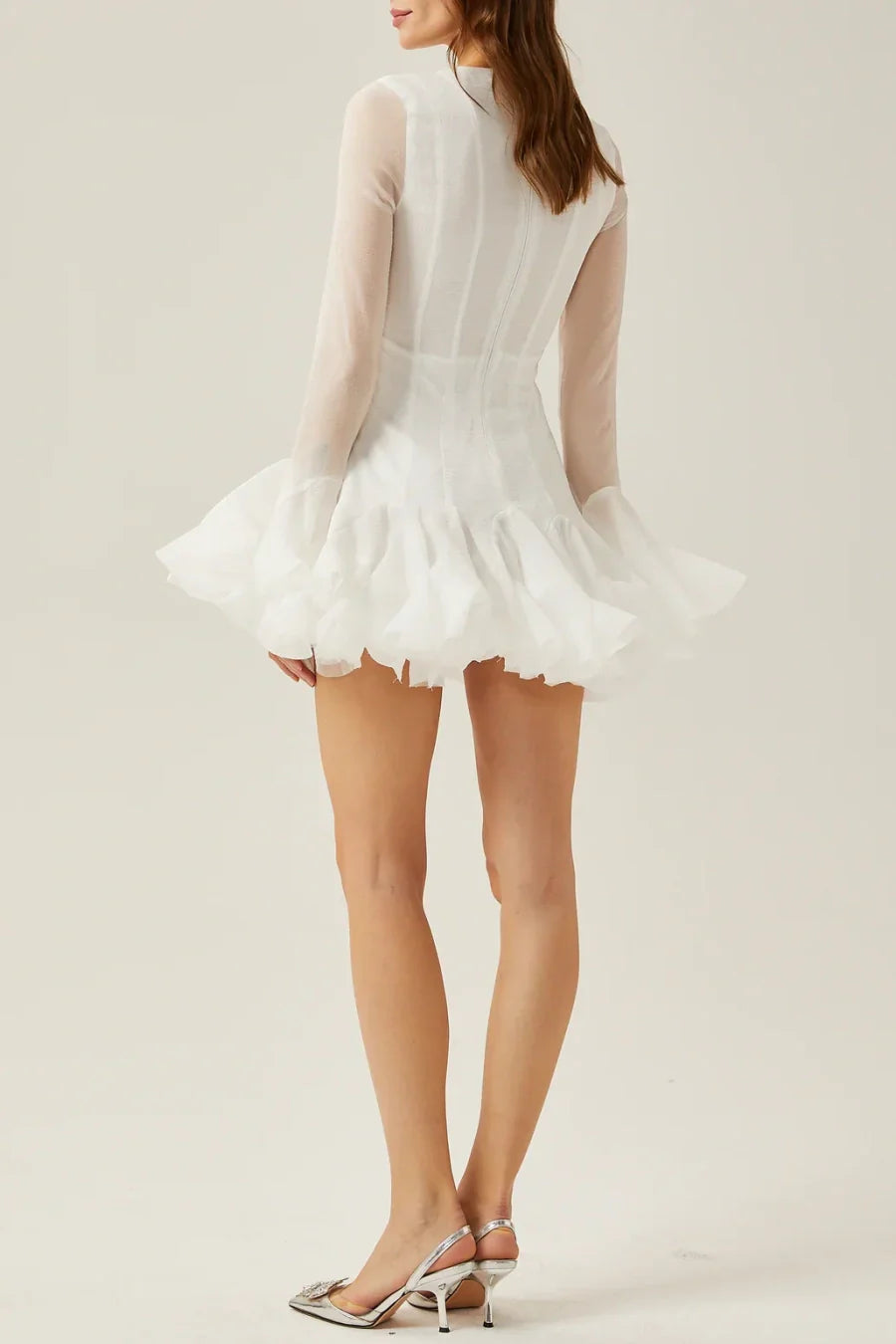 Alberta Semi-sheer Ruffle Mini Dress - White