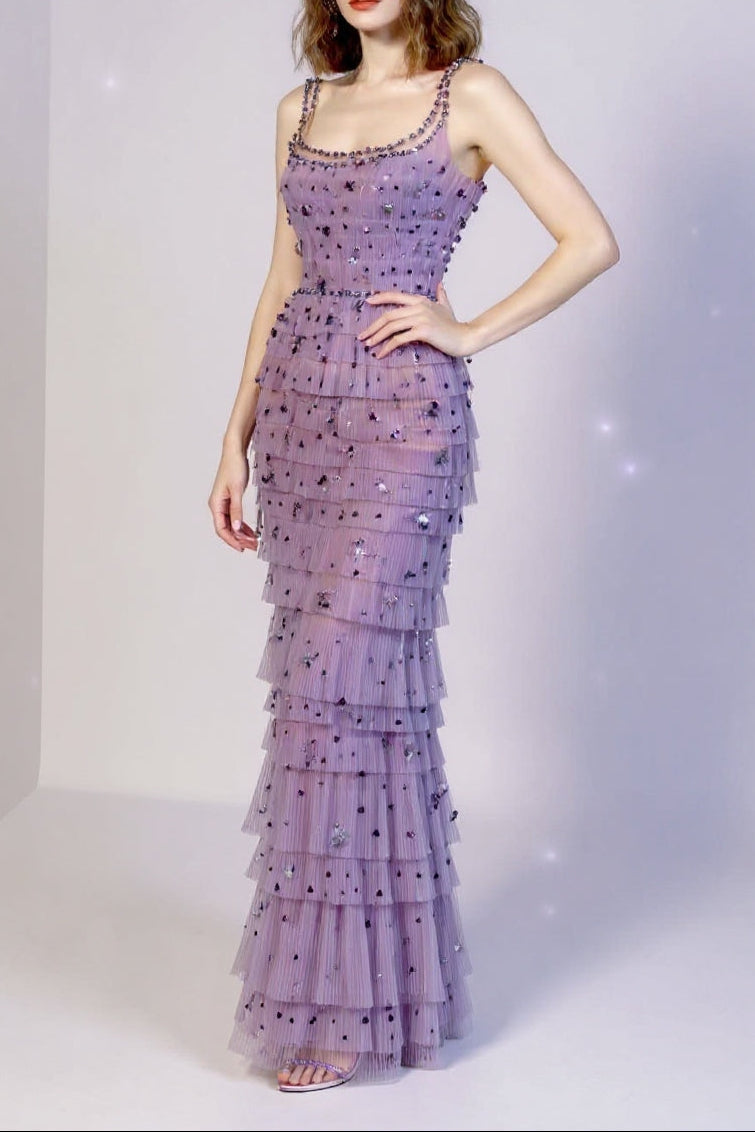 EMBELLISHED MAXI DRESS IN PURPLE