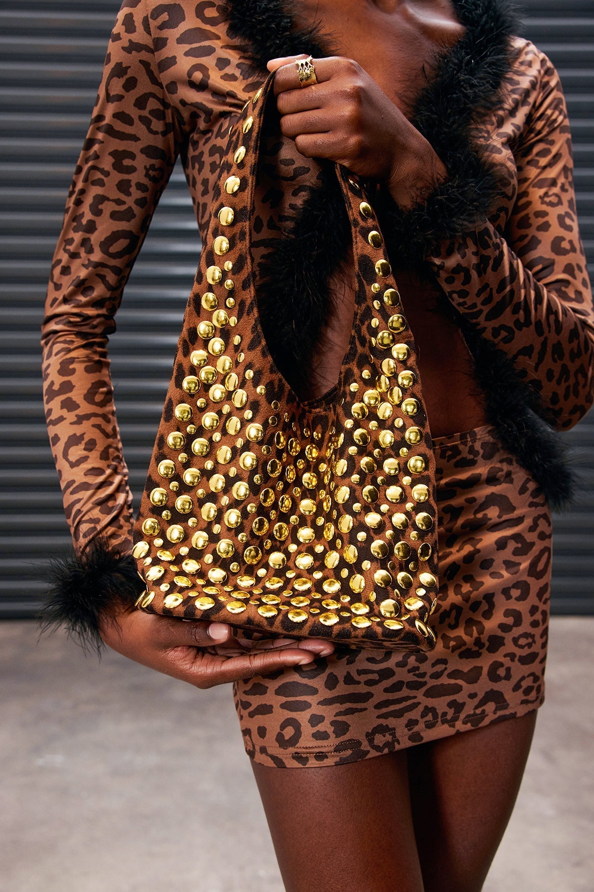 Apollymi Studded Leopard Shoulder Bag