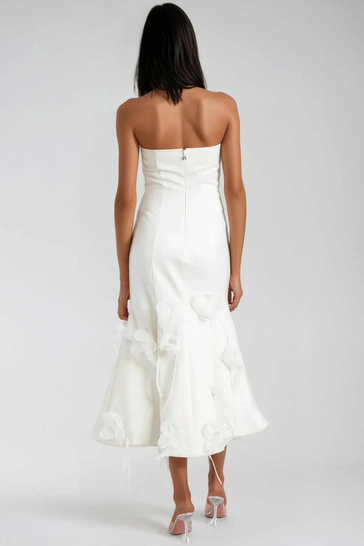 Aren Strapless Flower Ruffle Midi Dress