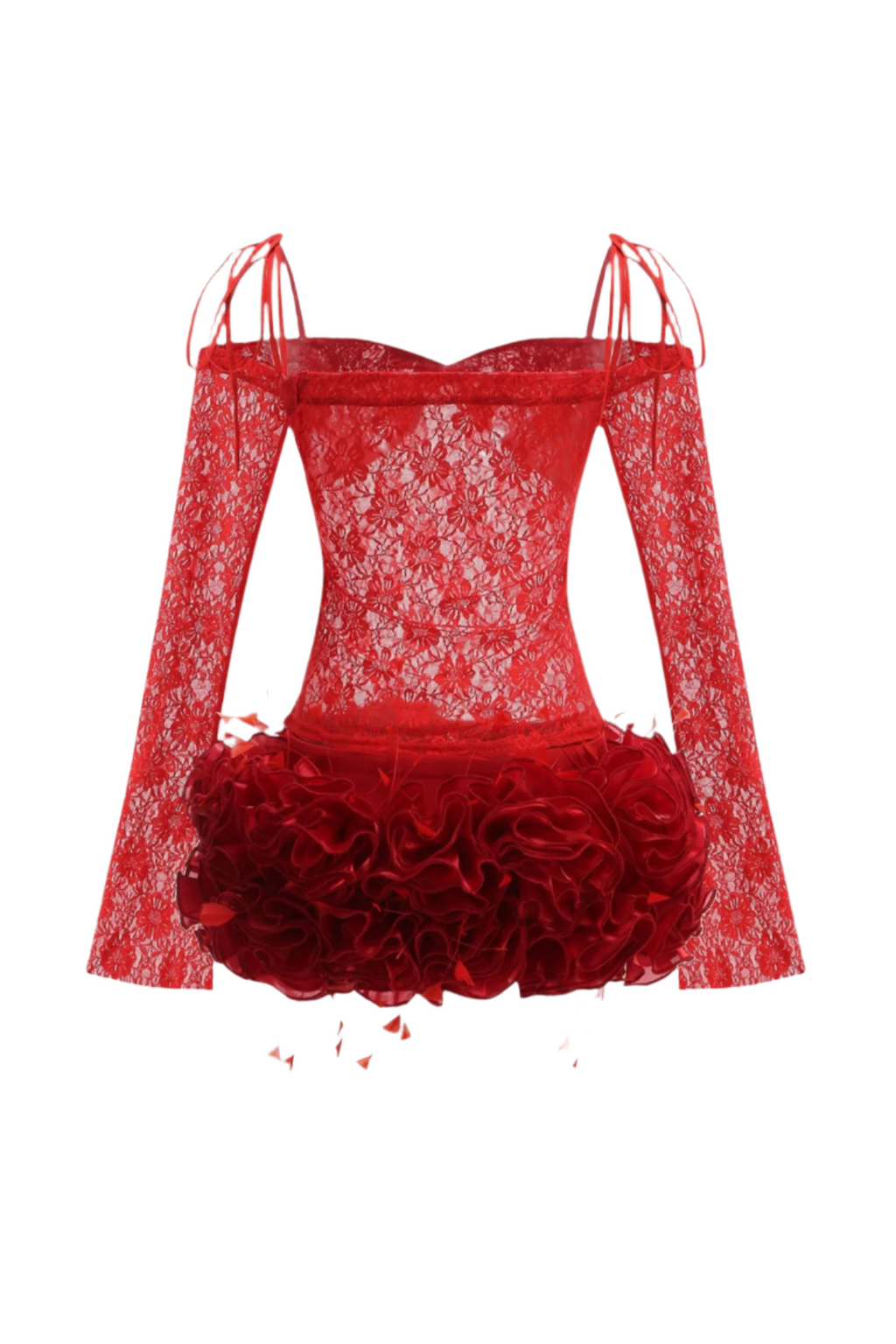 Lace Floral Appliqué Two Piece Set - Red