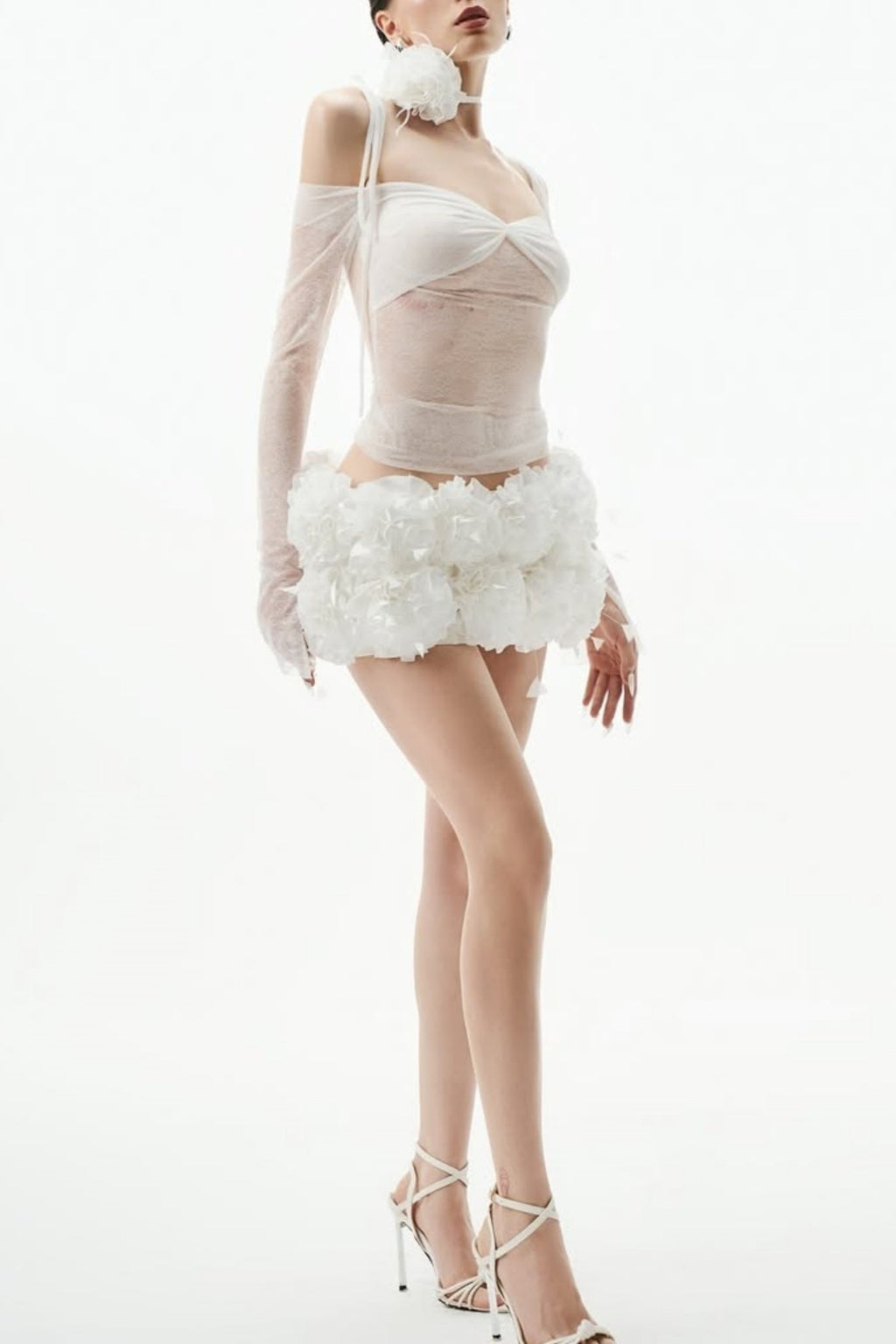 Lace Floral Appliqué Two Piece Set - White