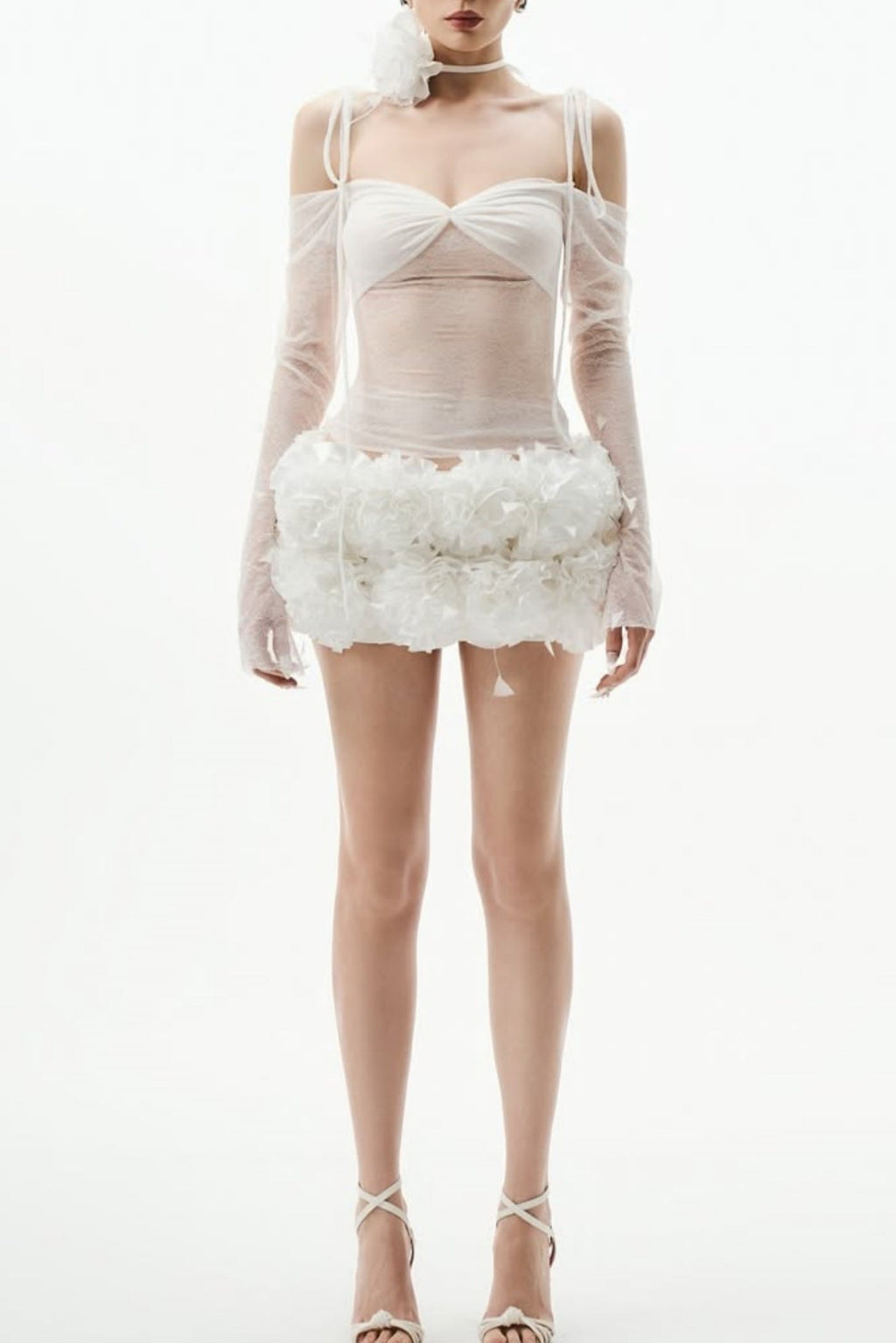 Lace Floral Appliqué Two Piece Set - White