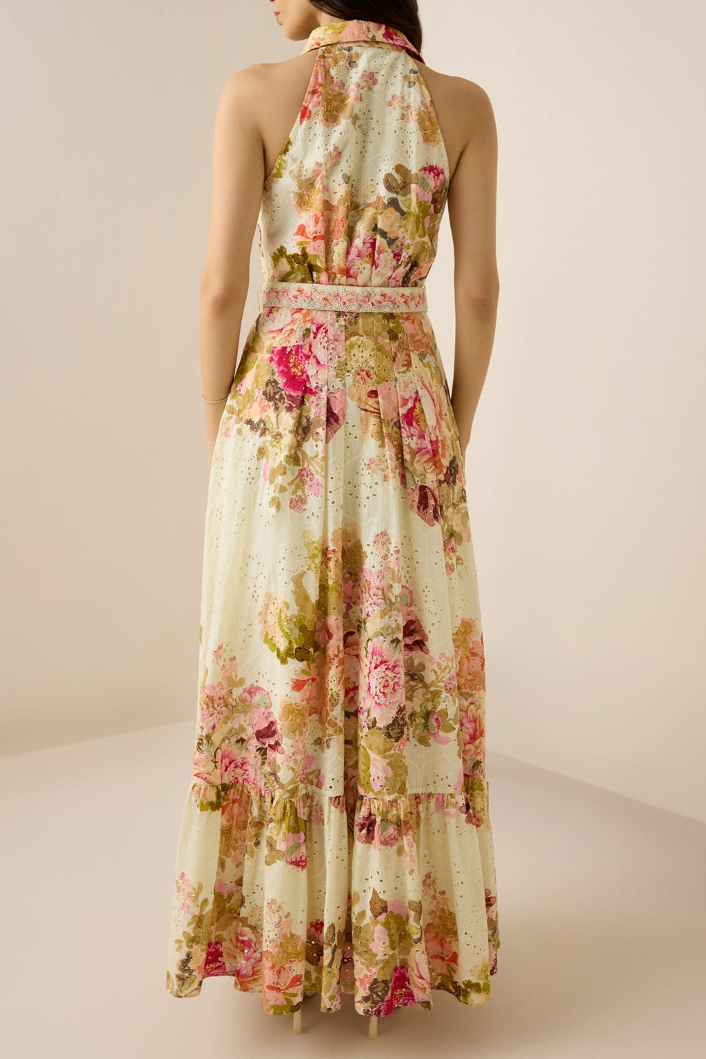 multicolor embroidery print maxi shirt dress