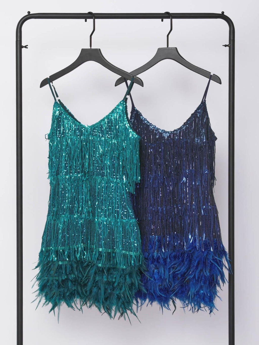EMERALD TASSEL FEATHER MINI DRESS