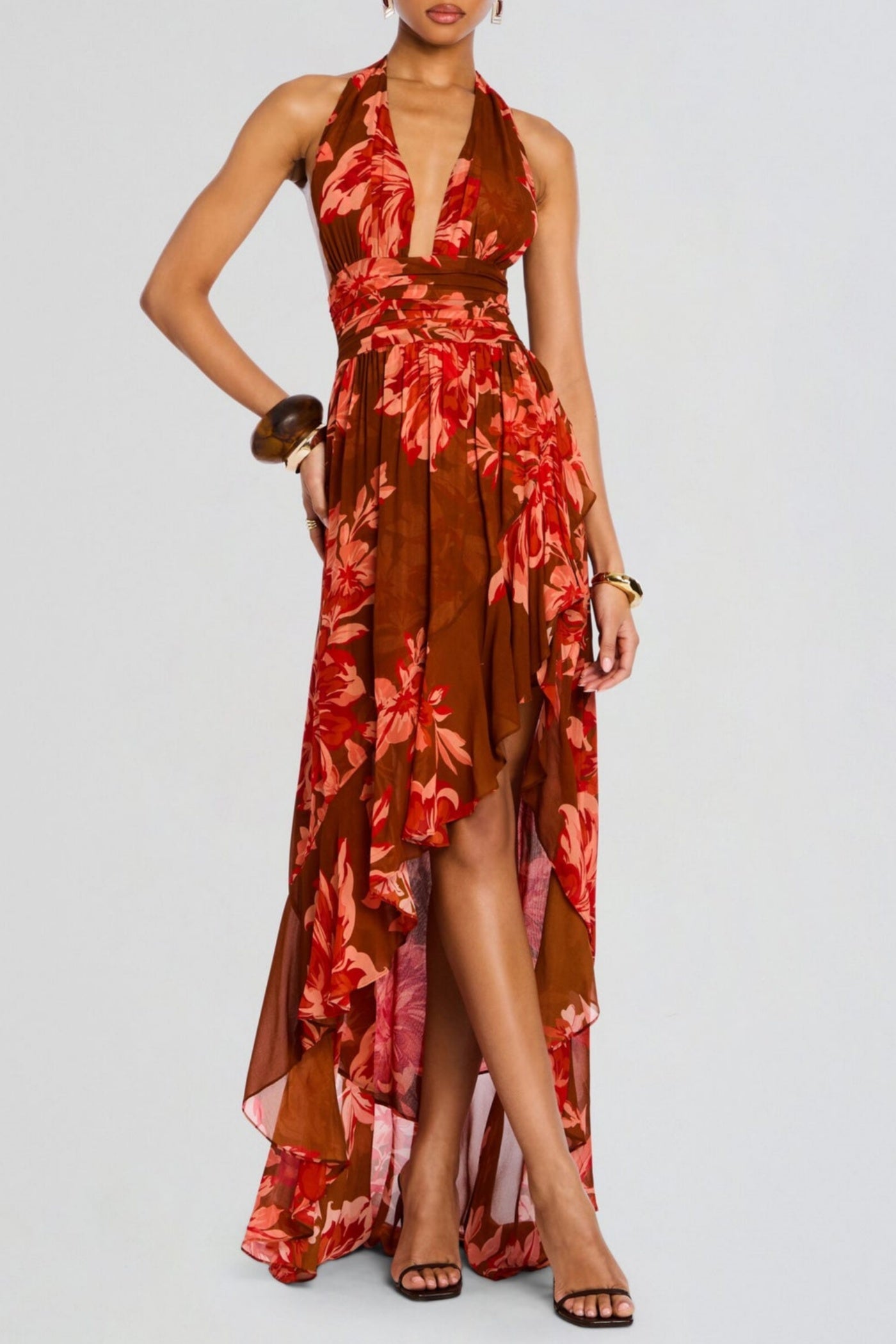 Floral Halter Print Maxi Dress