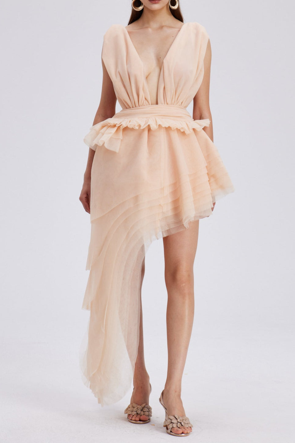 Bosmat Ruch Mesh Asymmetric Mini Dress In Apricot