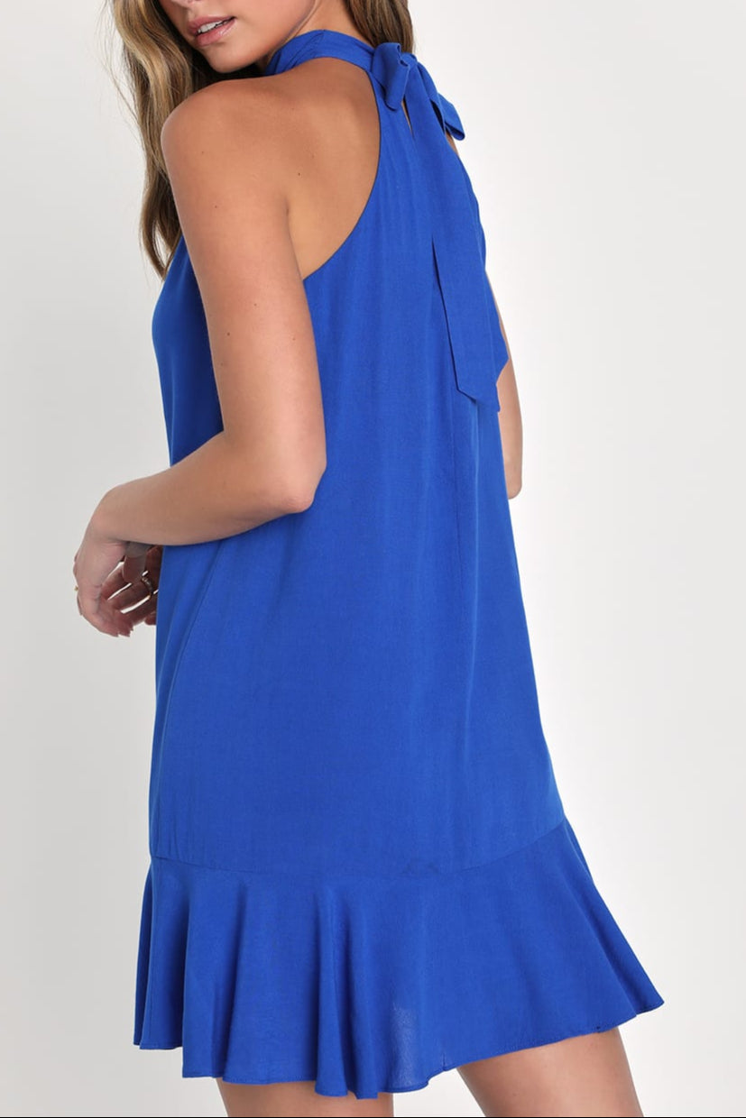 Shift Halter Mini Dress in Blue