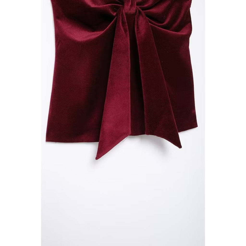 Milan Velvet Top In Wine Red