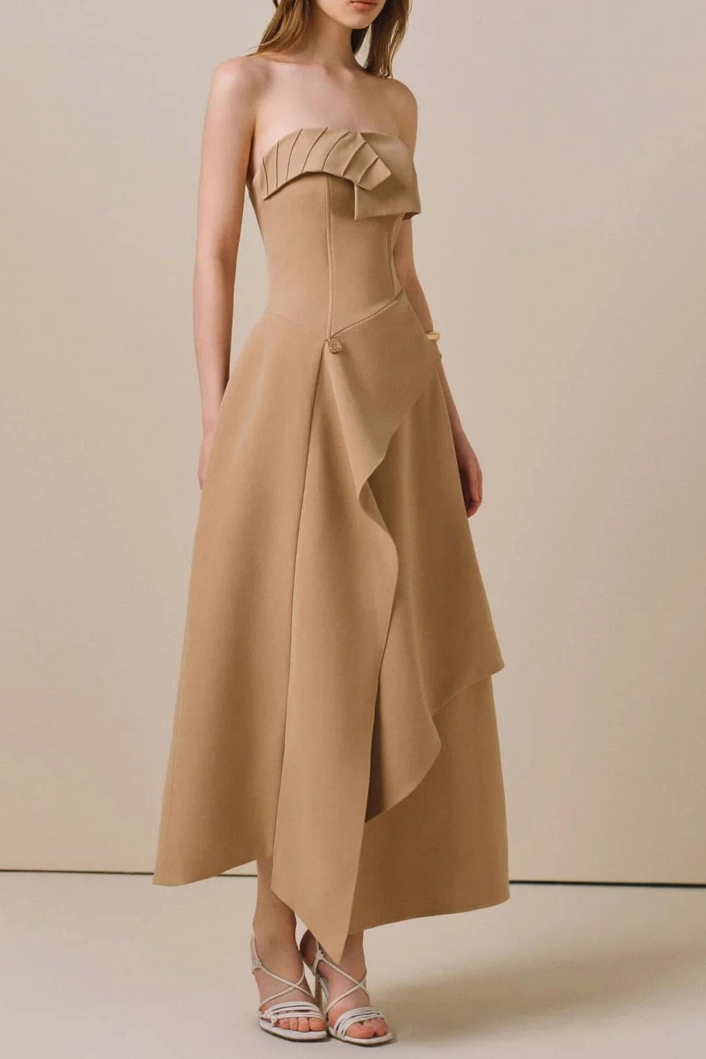 HIGH WAIST SLIM IRREGULAR TUBE TOP MIDI DRESS