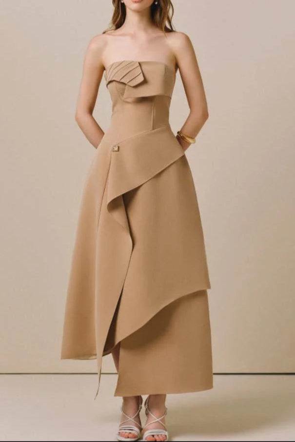 HIGH WAIST SLIM IRREGULAR TUBE TOP MIDI DRESS