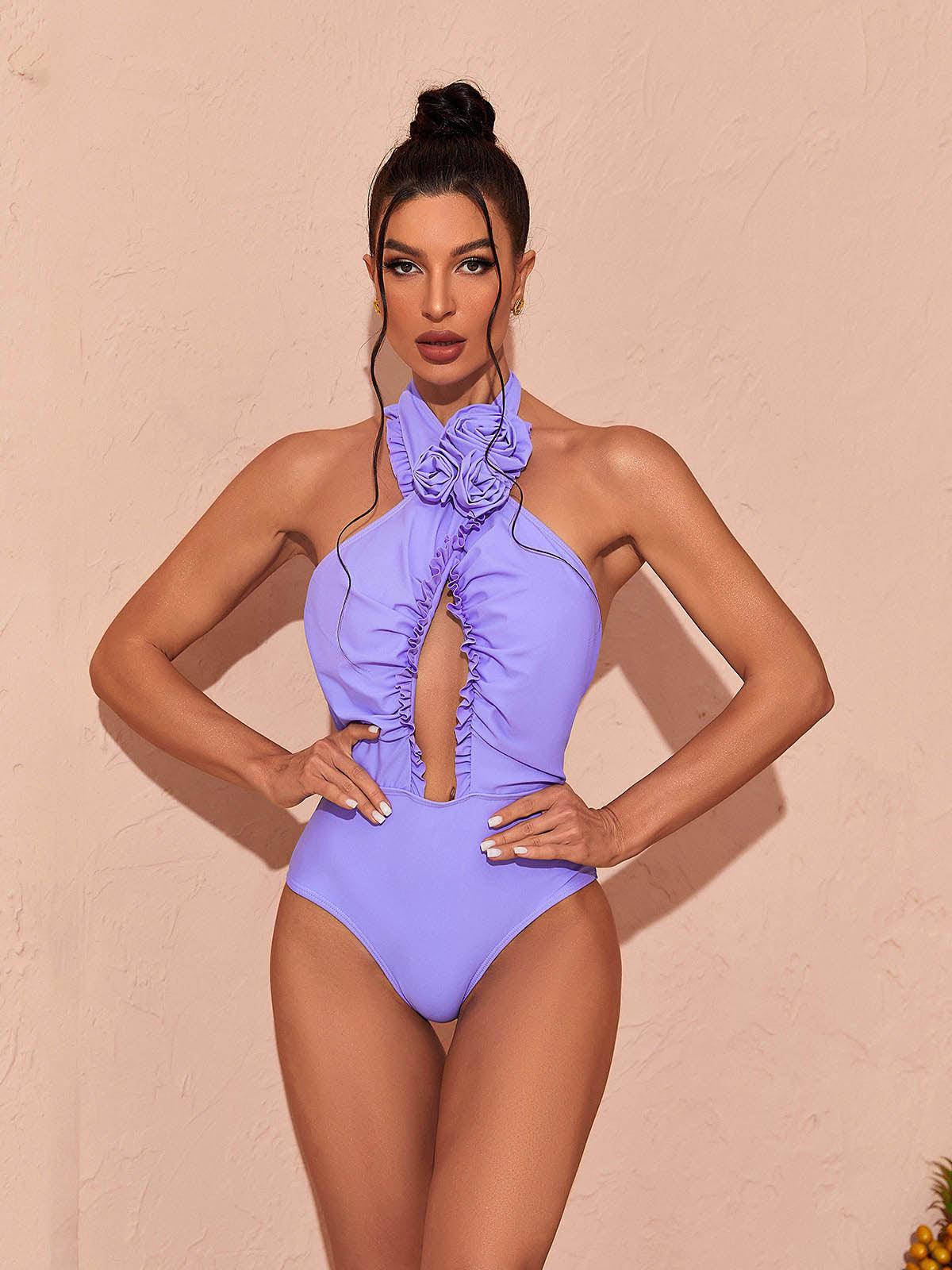 Cally Halterneck Swimwear Two Piece Set In Lilac