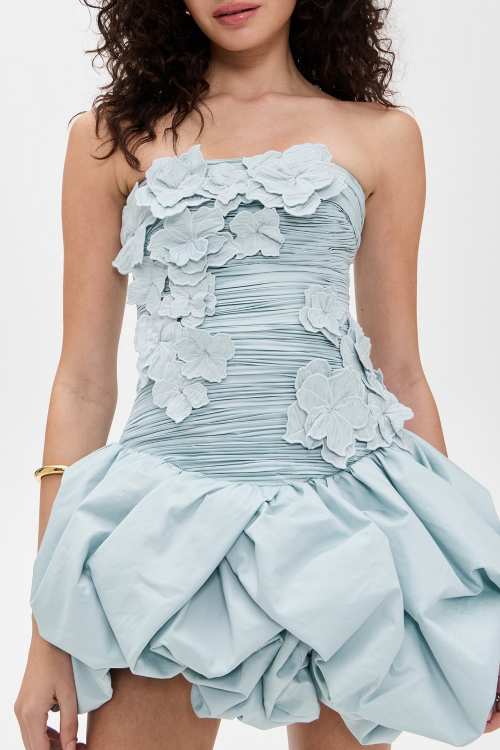 Coleka Floral Appliqué Strapless Mini Dress