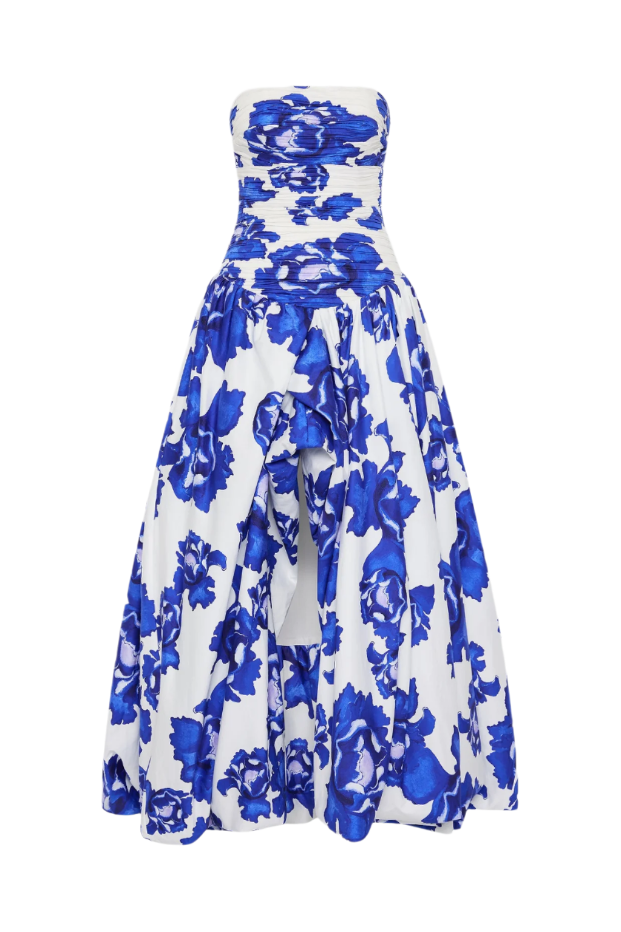 Coleka Floral Print Strapless Ruched Maxi Dress - Blue
