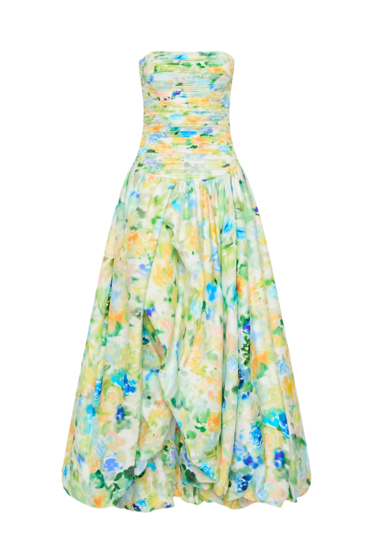 Coleka Floral Print Strapless Ruched Maxi Dress - Green