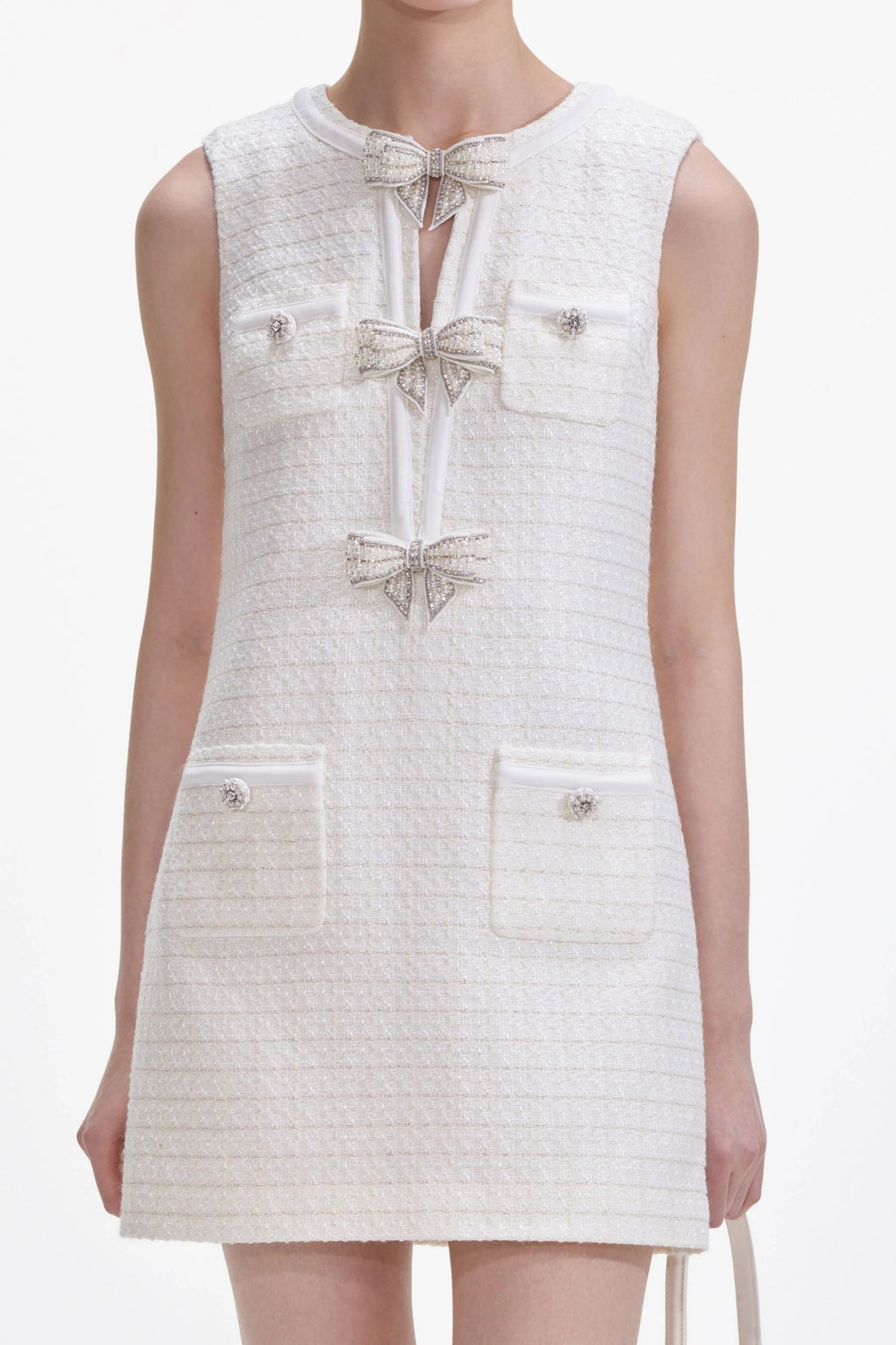 Cream Boucle Bow Mini Dress
