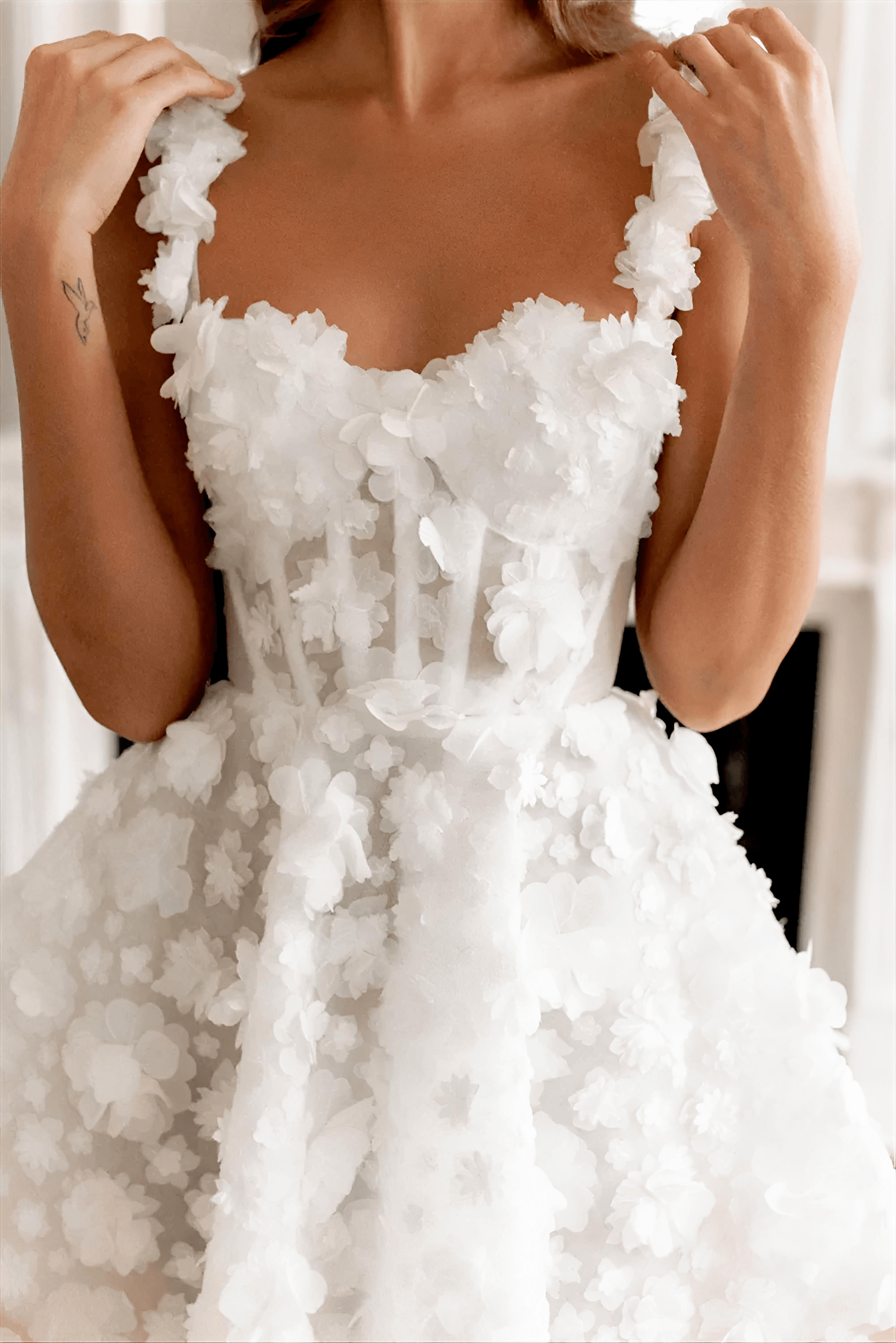 White Flower Lace Embroidery Lace-Up Spaghetti Strap Mini Dress