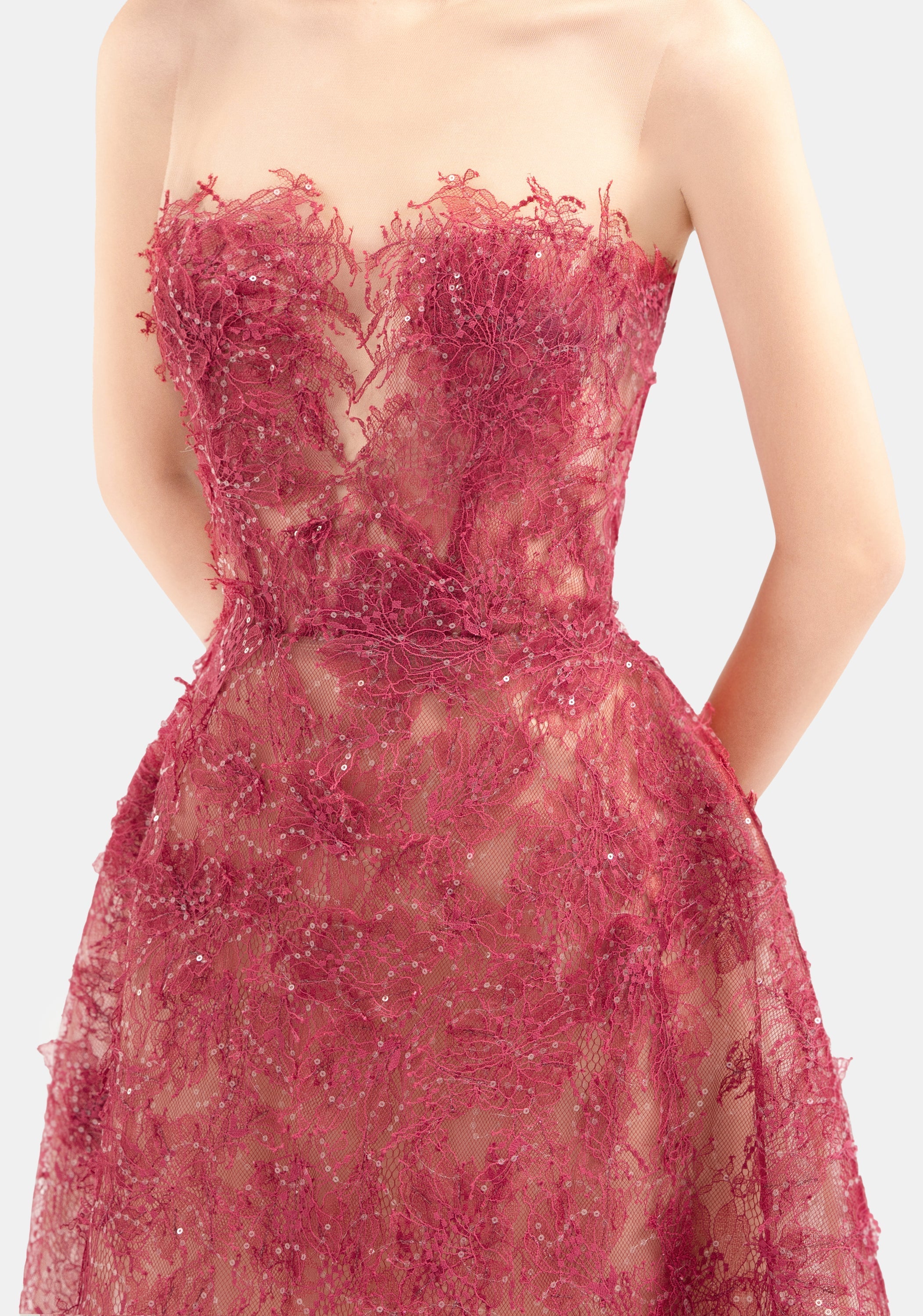 RED BEADED LACE DRESS