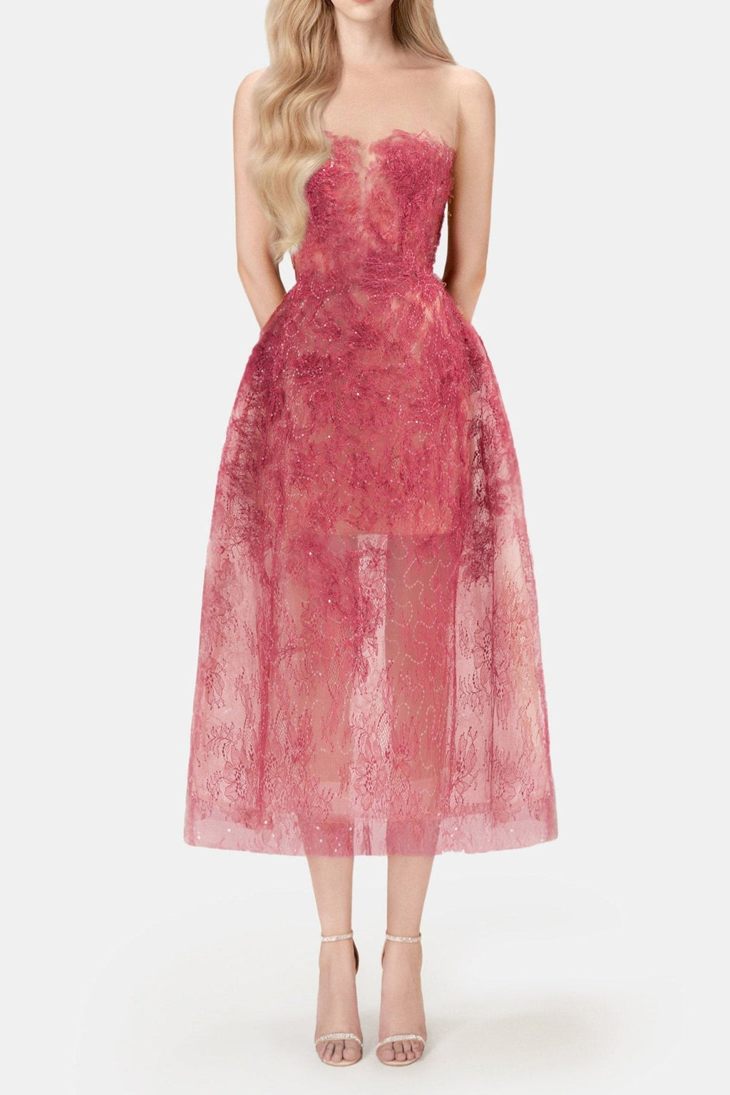 RED BEADED LACE DRESS