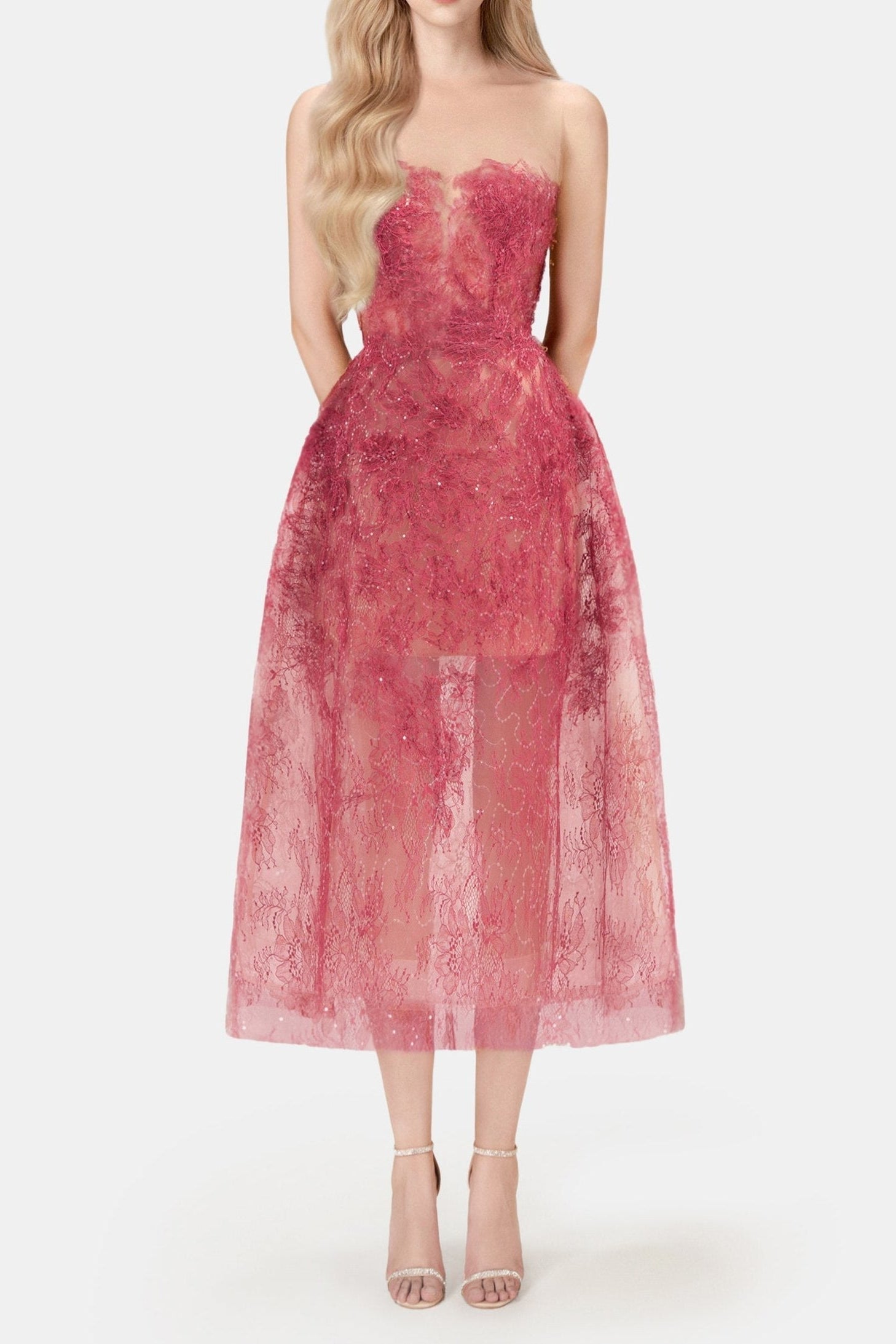 RED BEADED LACE DRESS