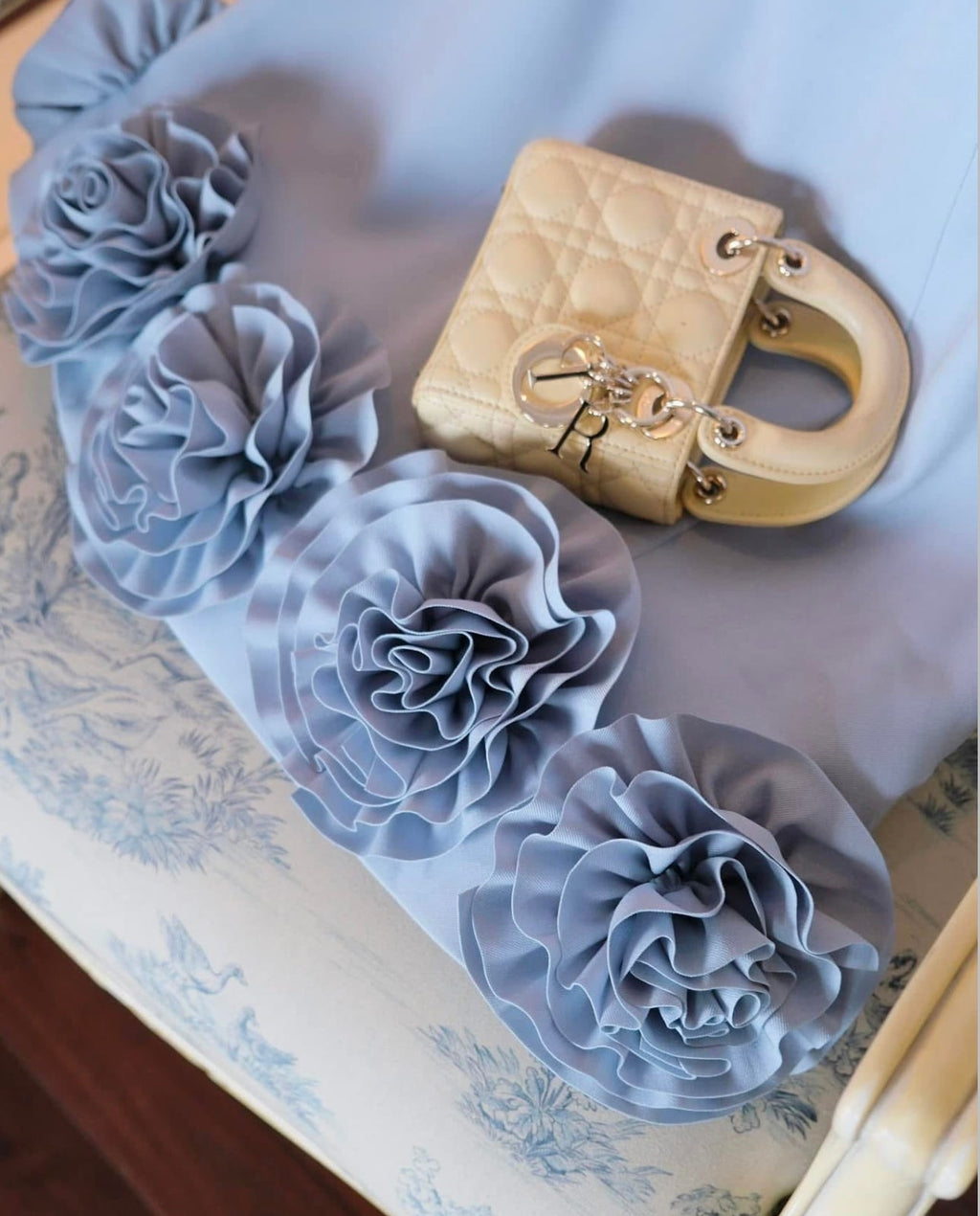 Azure 3D Flower Mini Dress In Blue