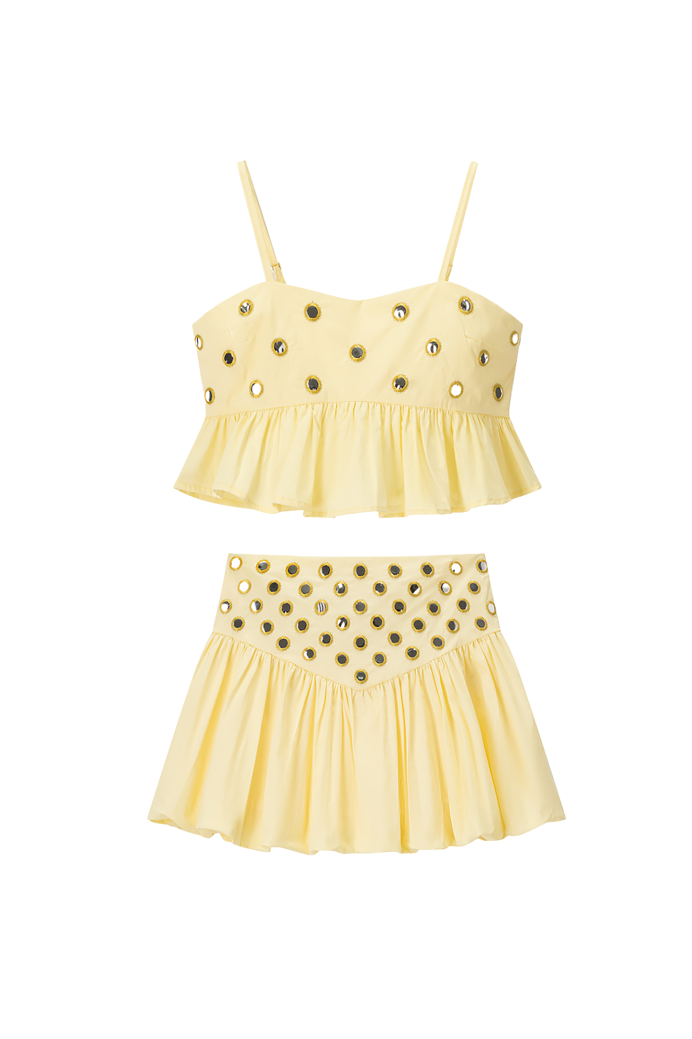 ursula Mirror Embellished Crop Top & Bubble Skirt Set