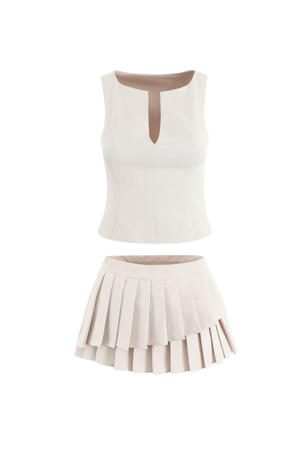 elvira Sleeveless Ruffle Skirt Set in beige