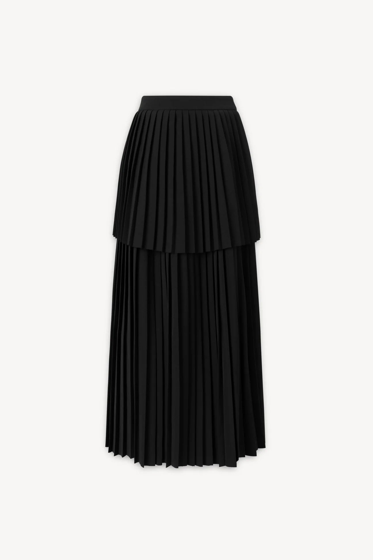 Sleeveless pleated layer skirt suit in black