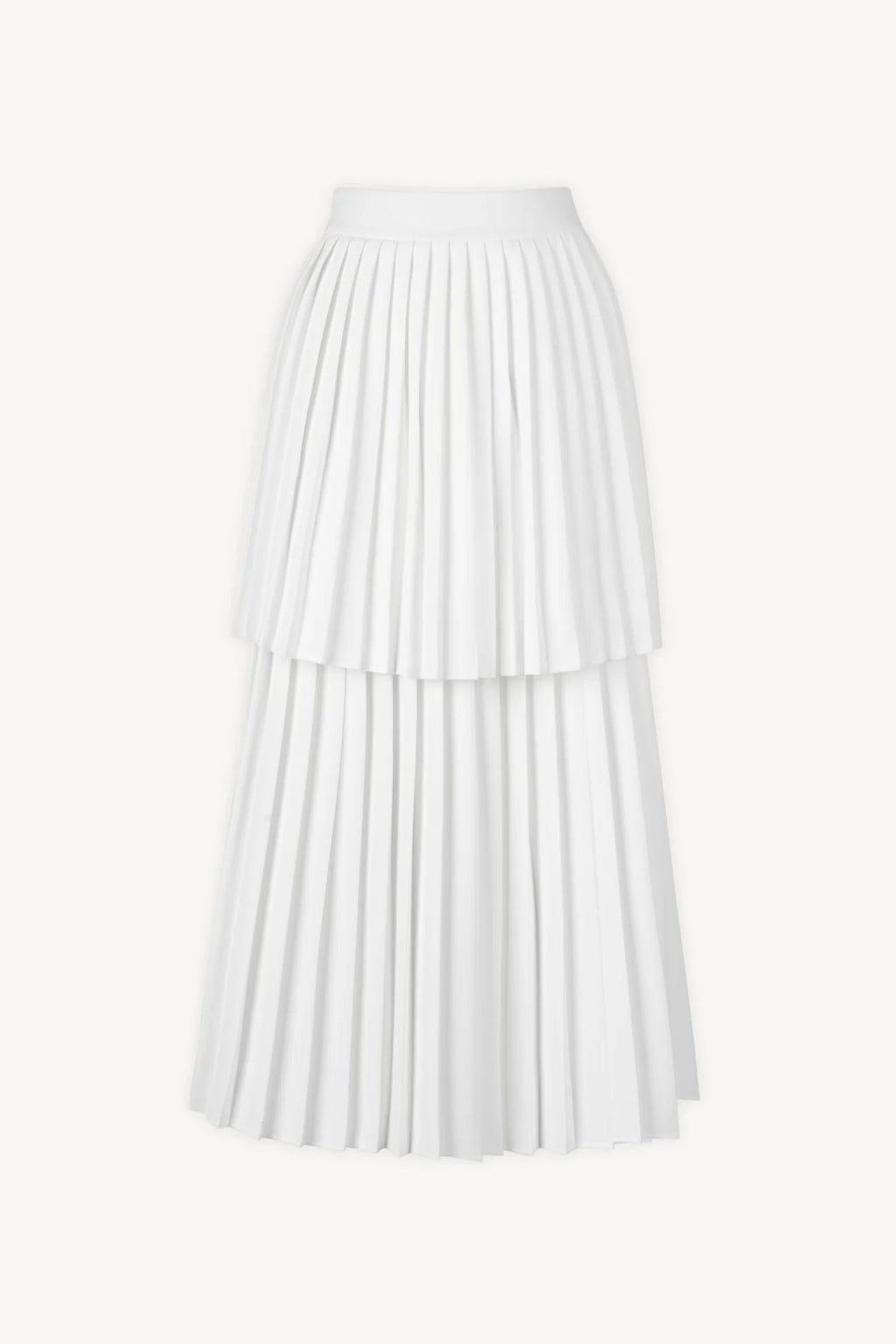 Sleeveless pleated layer skirt suit in white