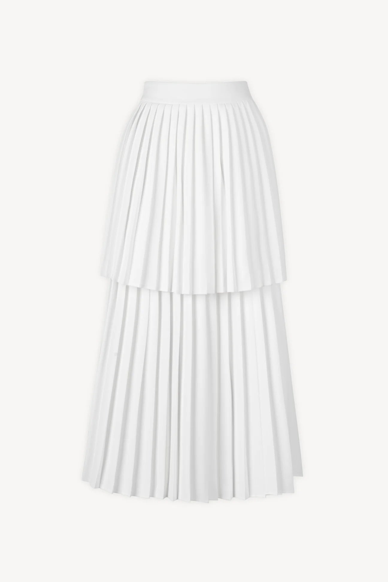 Sleeveless pleated layer skirt suit in white