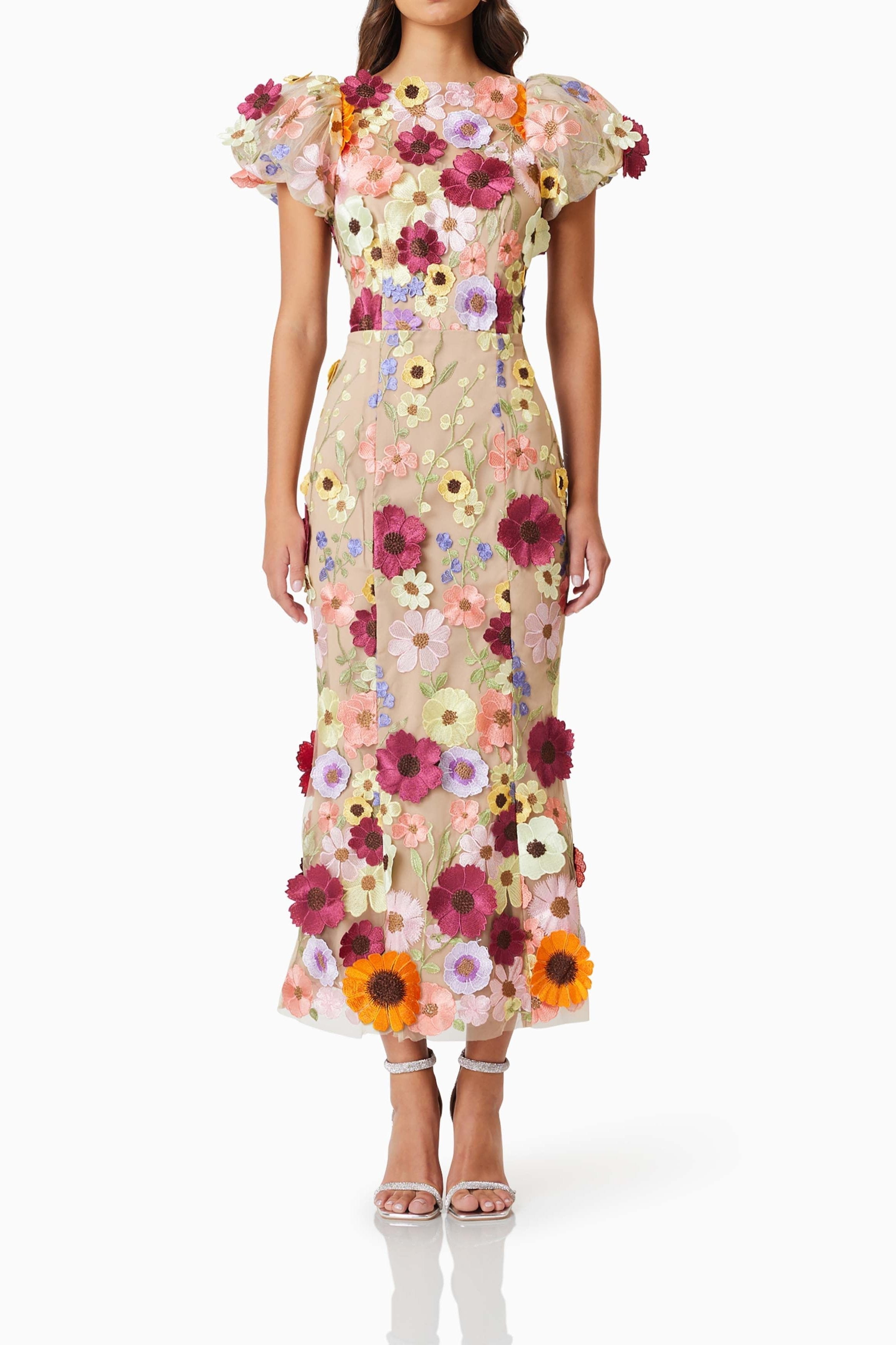 Astraea 3D Lace Maxi Dress In Pink